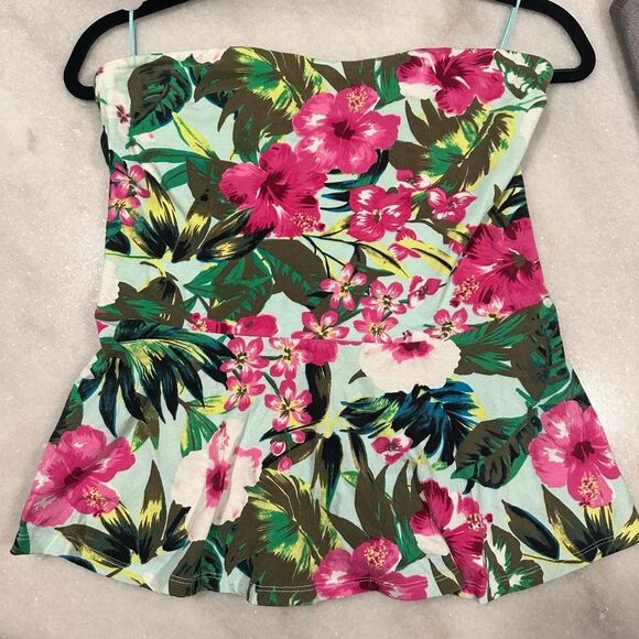 Express Tops - Express Tropical Floral Strapless Peplum